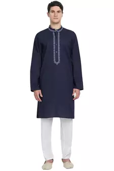 Blue embroidered cotton kurta-pajama