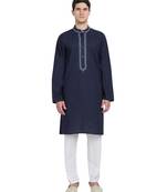 Blue embroidered cotton kurta-pajama