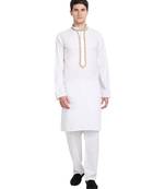 White embroidered cotton kurta-pajama