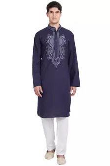 Blue embroidered cotton kurta-pajama