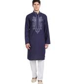 Blue embroidered cotton kurta-pajama