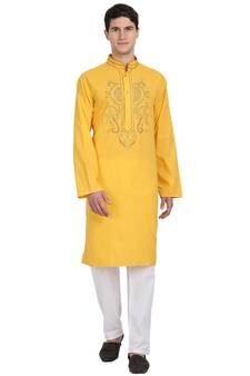 Gold embroidered cotton kurta-pajama