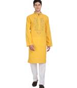 Gold embroidered cotton kurta-pajama