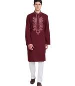 Red embroidered cotton kurta-pajama