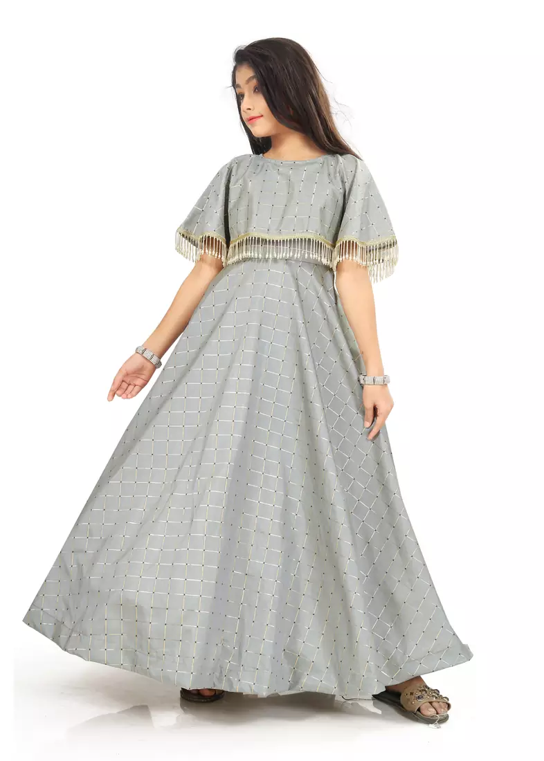Kids Grey Long Gown For Girls