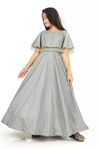 Kids Grey Long Gown For Girls