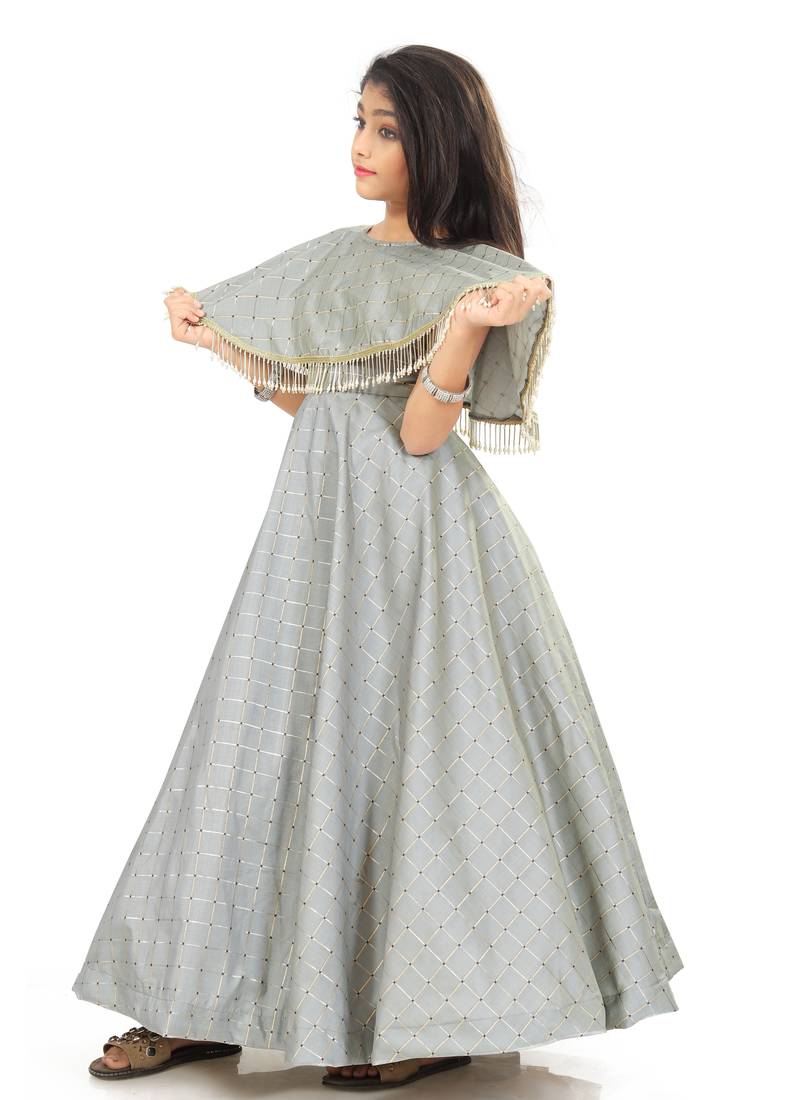 Kids Grey Long Gown For Girls