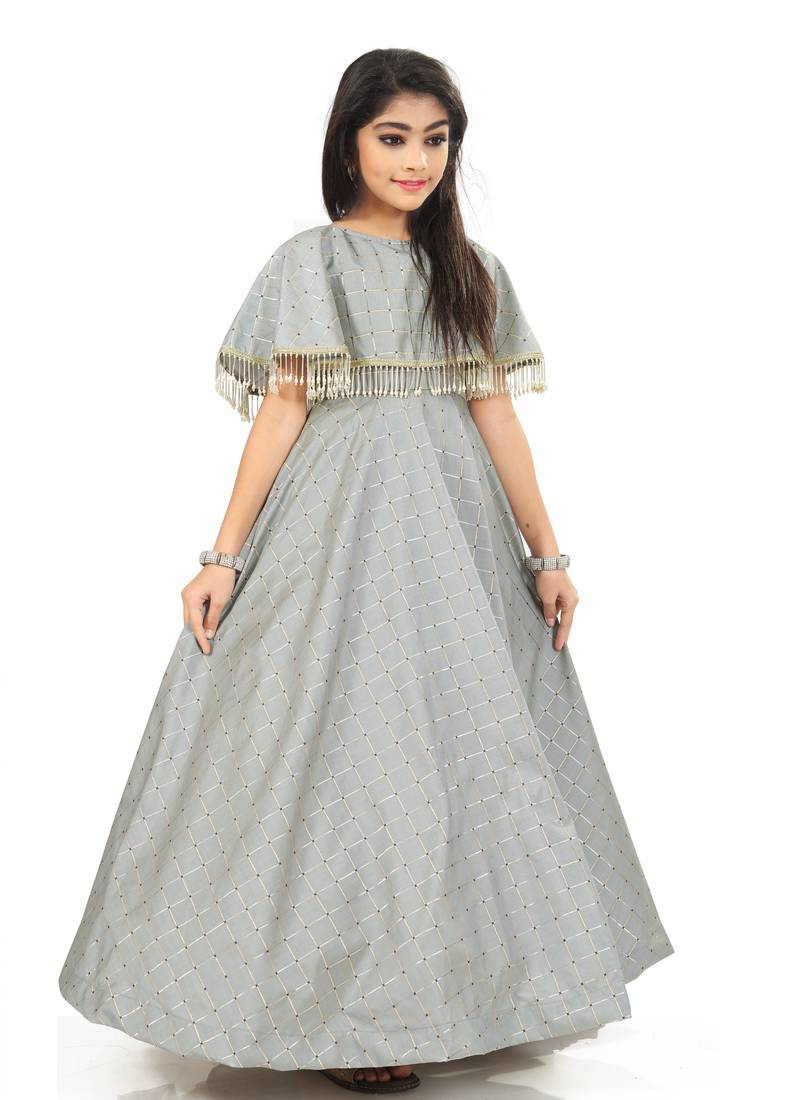 Kids Grey Long Gown For Girls