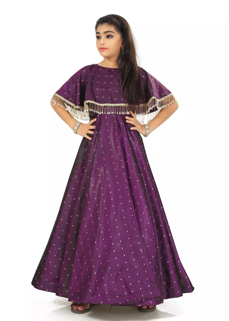 Kids Maroon Long Gown For Girls 