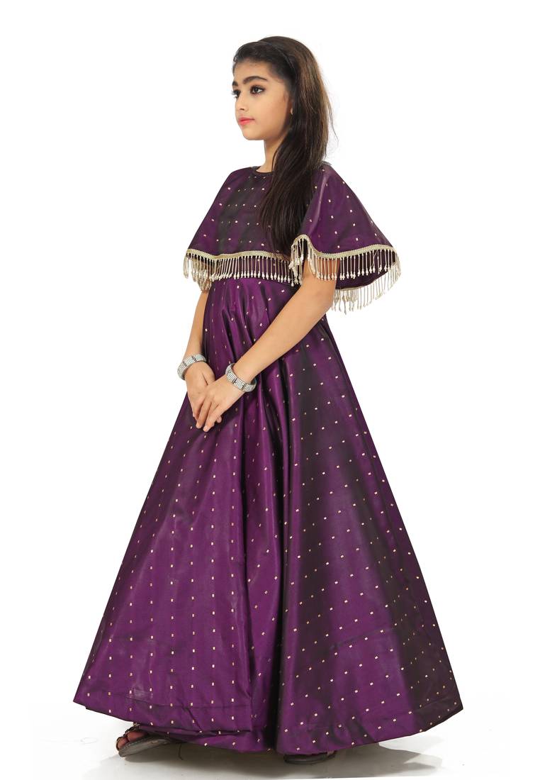 Kids Maroon Long Gown For Girls 