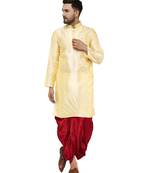 Beige embroidered art dupion silk dhoti-kurta