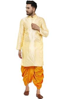 Beige embroidered art dupion silk dhoti-kurta