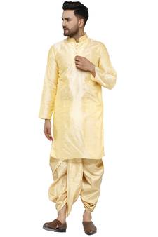 Beige embroidered art dupion silk dhoti-kurta