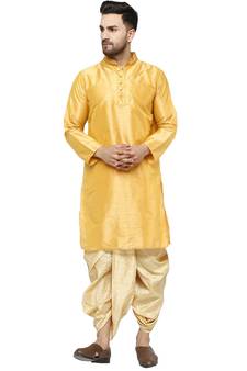 Gold embroidered art dupion silk dhoti-kurta