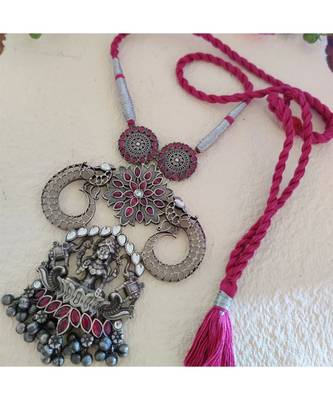 Pink Stone Devi Necklace In Antique Silver 1