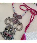 Pink Stone Devi Necklace In Antique Silver