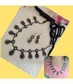 Pink Stone Necklace In Antique Silver Set