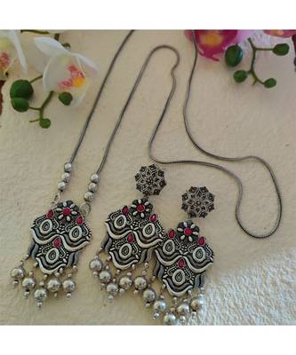 Pink Kundan Stone Chain Necklace Set 1