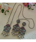 Pink Kundan Stone Chain Necklace Set