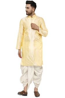 Beige embroidered art dupion silk dhoti-kurta