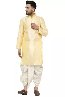 Beige embroidered art dupion silk dhoti-kurta
