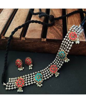 Red And Green Kundan Stone Choker Set 1