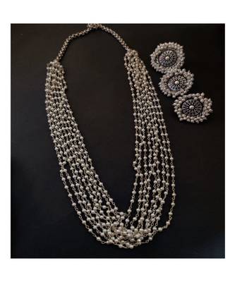 White Pearl Chain Necklace Set With Finger Ring 1