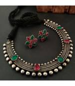 Green And Pink Kundan Stone Necklace With Stud