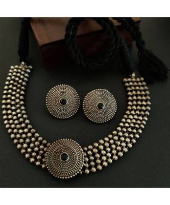 Antique Silver Black Stone Necklace Set 1