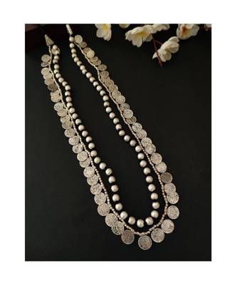 Silver Beaded Coin Necklace 1
