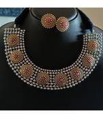 Dual Tone Necklace Set In Pink Kundan Stone