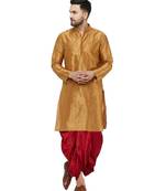 Brown plain art dupion silk dhoti-kurta