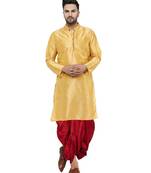 Gold plain art dupion silk dhoti-kurta