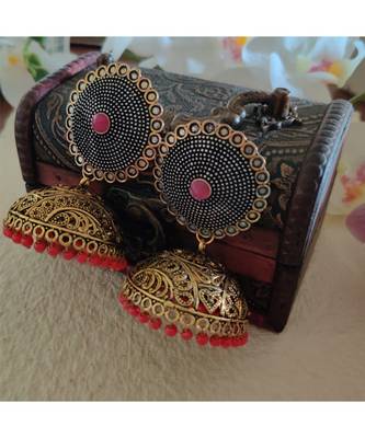 Dual Tone Jhumka In Red Pearl 1