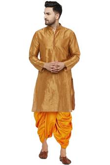 Brown plain art dupion silk dhoti-kurta