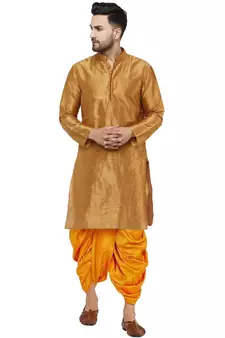 Brown plain art dupion silk dhoti-kurta