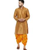 Brown plain art dupion silk dhoti-kurta