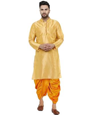 Gold plain art dupion silk dhoti-kurta 1