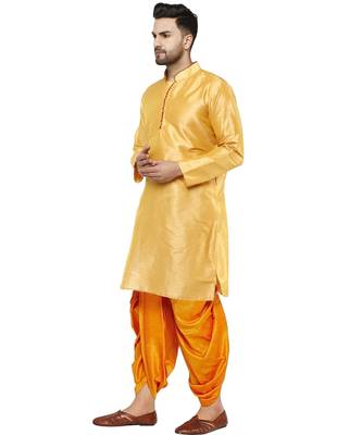 Gold plain art dupion silk dhoti-kurta 3
