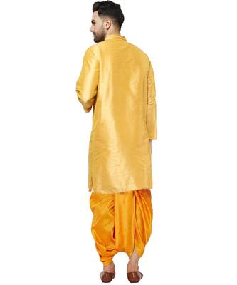 Gold plain art dupion silk dhoti-kurta 4