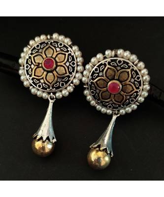 Dual Tone Earring In Pink stone 1