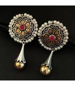 Dual Tone Earring In Pink stone