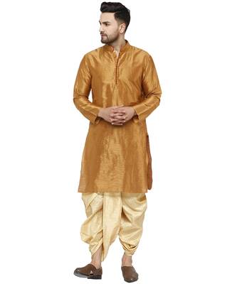 Brown plain art dupion silk dhoti-kurta 1