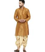 Brown plain art dupion silk dhoti-kurta