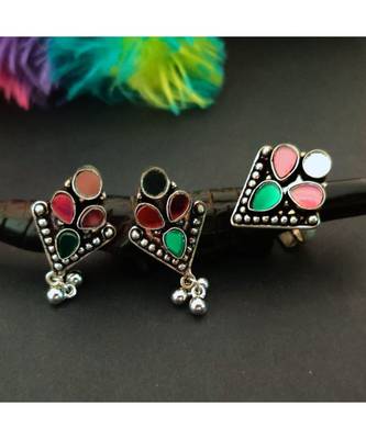 Green And Red Stone Earring With Finger Ring 1