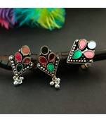 Green And Red Stone Earring With Finger Ring