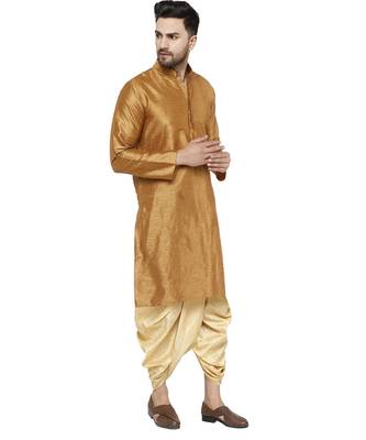 Brown plain art dupion silk dhoti-kurta 2