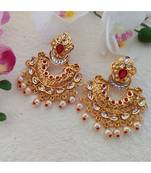 Golden Earring In Pink And White Stone