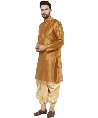 Brown plain art dupion silk dhoti-kurta 3