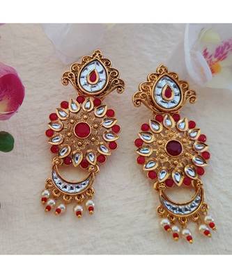 Golden Earring In Pink And White Stone 1